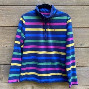 Joules Cowdray Colorful Blue Striped 1/4 Zip Sweatshirt Pullover with Mock Neck